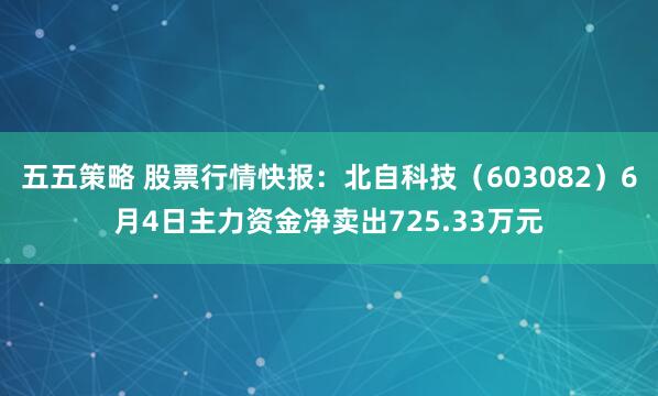 五五策略 股票行情快报：北自科技（603082）6月4日主力资金净卖出725.33万元